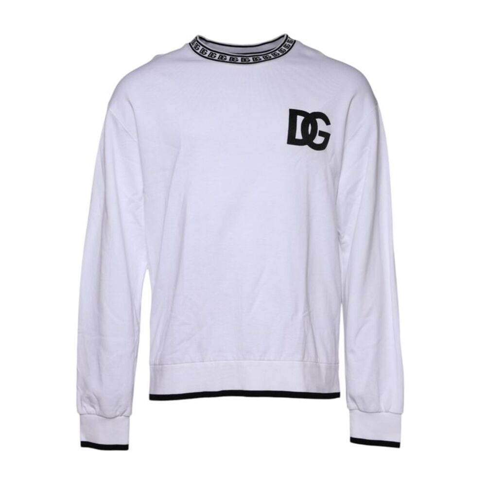 Dolce & Gabbana White Cotton DG Crew Neck Sweatshirt Men's Sweater